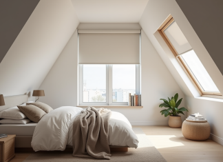 Comparatif des meilleurs stores Velux GGL SK06 occultants Chambre attic moderne avec Velux GGL SK06 et voilage