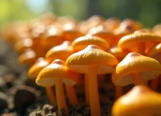 Champignons chanterelles dans des tubes de culture en macro