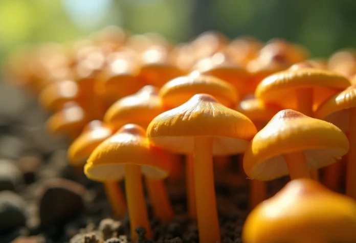 Champignons chanterelles dans des tubes de culture en macro
