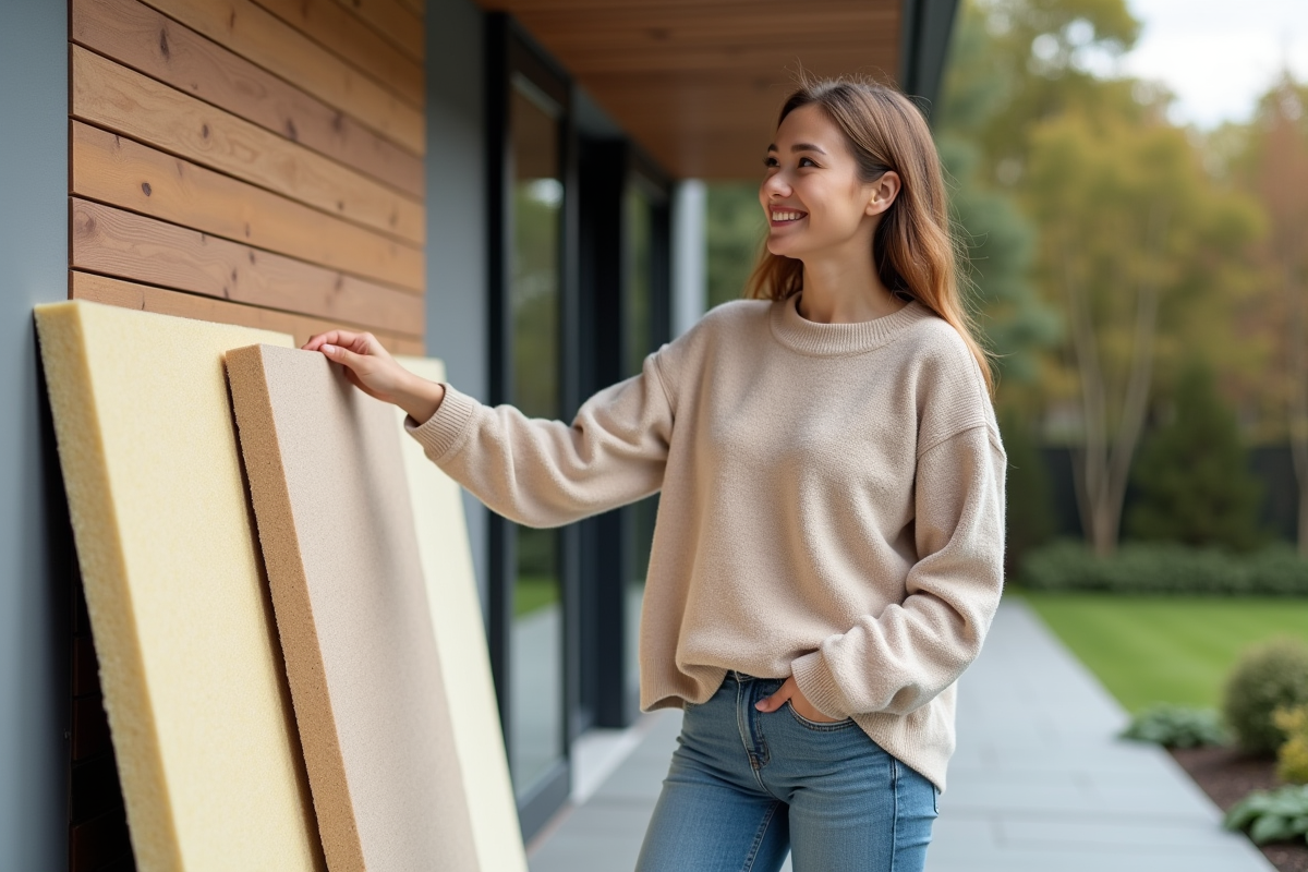 Jeune femme examinant différents panneaux d