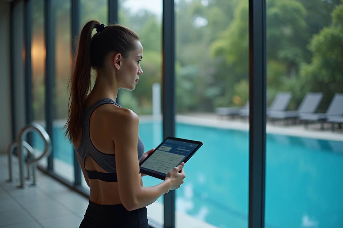 Jeune femme regardant une tablette près d