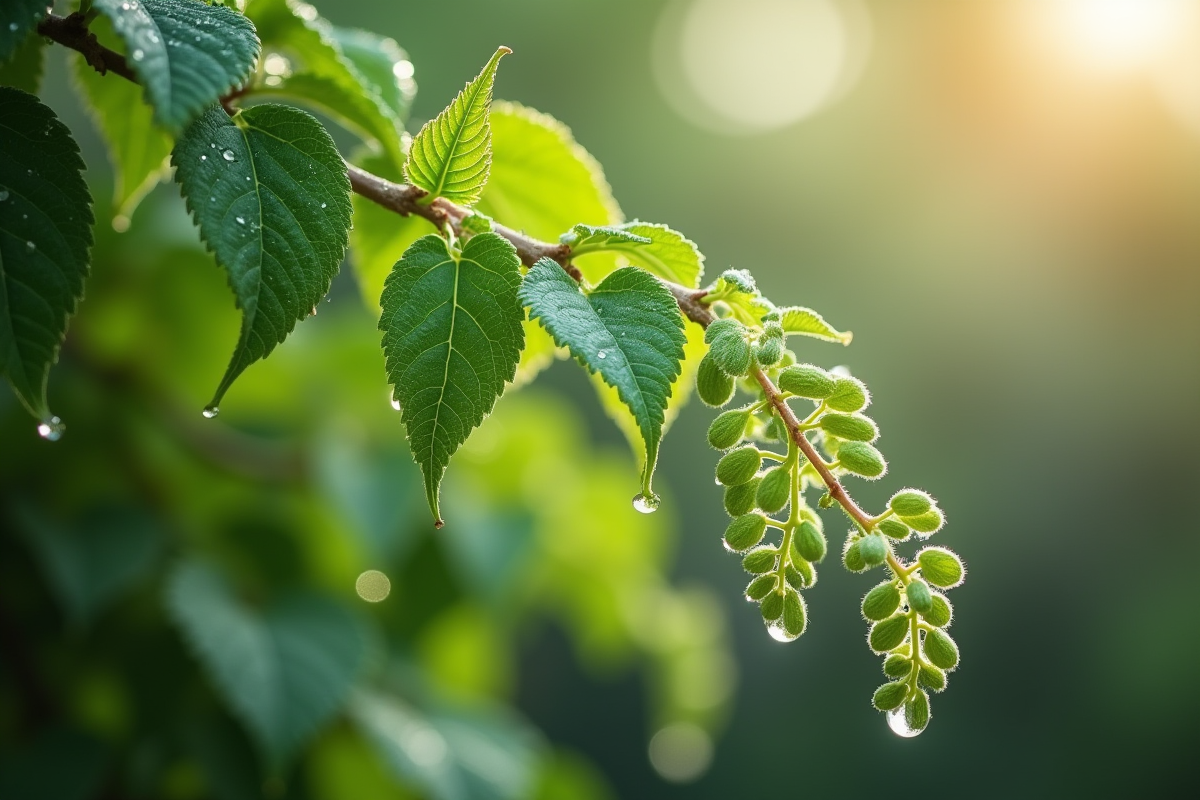 Gros plan sur les feuilles de wisteria et jeunes pousses