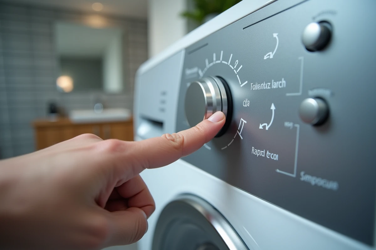 Gros plan sur les symboles de cycle rapide et intensif du panneau de commande d'un lave-linge