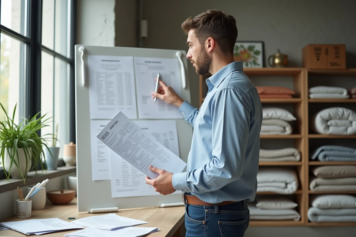 Homme examine un moodboard dans un bureau moderne