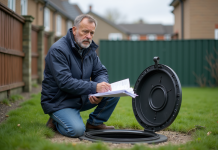 Responsabilité de la servitude de canalisation : qui est concerné et comment agir ? Homme d'âge moyen inspectant une canalisation extérieure