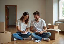 Budget emménagement : quel montant prévoir ? Jeune couple dans un appartement en déménagement