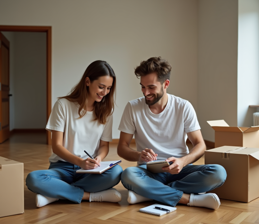Budget emménagement : quel montant prévoir ? Jeune couple dans un appartement en déménagement