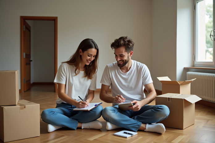 jeune-couple-mouvement-maisons Jeune couple dans un appartement en déménagement