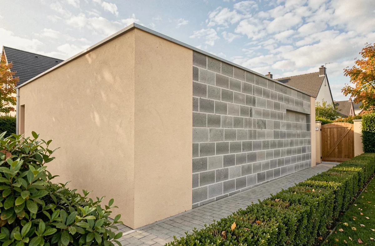 Maison individuelle avec mur en Siporex partiellement enduit illustrant le retour sur investissement de l'isolation thermique