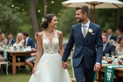 Mariage champêtre avec mariée et marié souriants