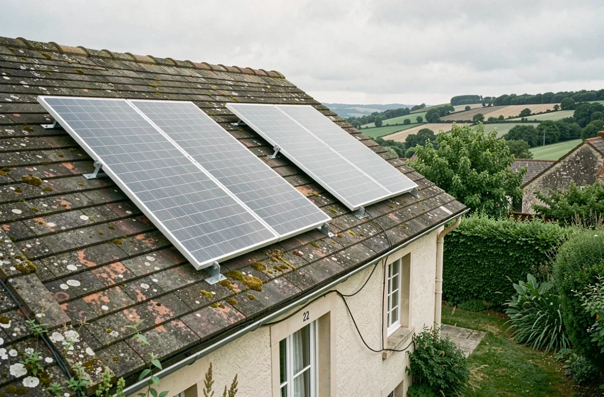 Panneaux solaires plug and play 2000W installés sur le toit d'une maison de campagne française
