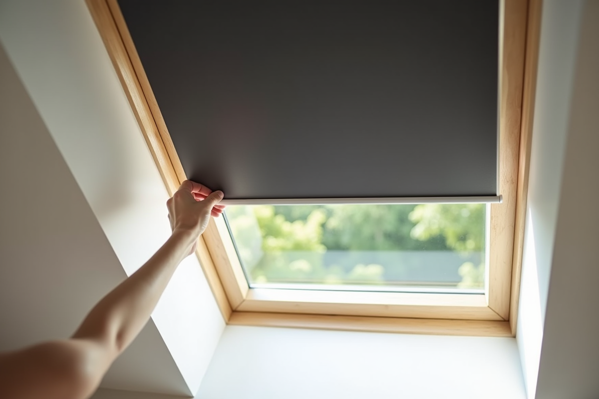 Main tirant le volet occultant Velux GGL SK06