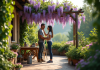 Personne taillant une wisteria sur une terrasse ensoleillee